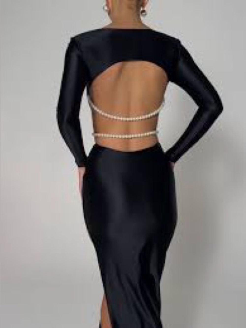 Oh Polly Black Pearl Open Back Maxi Dress Size 0 NWT